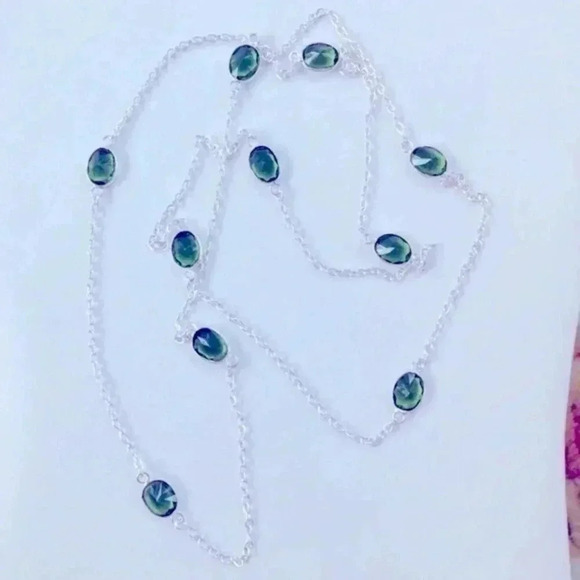 Peridot 925 Sterling Silver Plated Station Necklace NWT - Picture 1 of 3